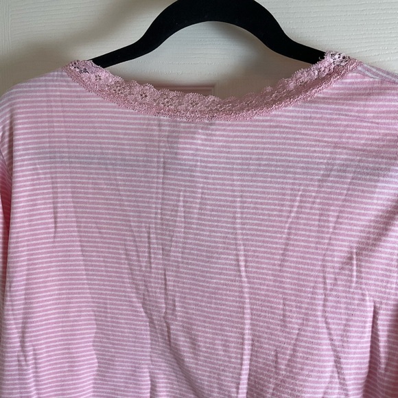 CHAPS SZ XL pink/white Stripe Long Sleeve Shirt W/ Lace Top Blouse - Picture 6 of 9